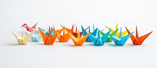 Wall Mural - origami paper birds escaping from a glass jar in a copy space image.