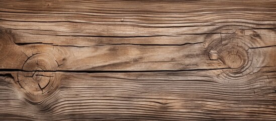 Wall Mural - Close-up of a wooden knot with a grungy texture, showing cracks and growth rings on a cut tree slice with an uneven surface, providing a natural background with copy space image.