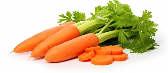 Wall Mural - carrots and sliced pieces on a white background for package design with copy space image.