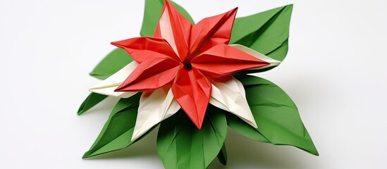 Wall Mural - Exotic origami flower displayed on a white backdrop with copy space image.