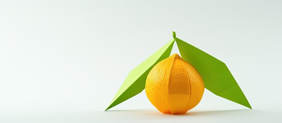 Wall Mural - Paper origami in vibrant orange with leaf details, against a plain background for a copy space image.