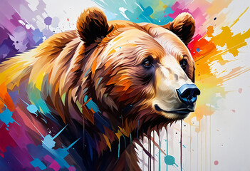 Wall Mural - Colorful abstract bear animal portrait painting, nature theme concept texture design