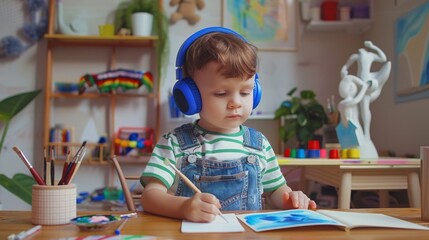 Canvas Print - The child painting at table