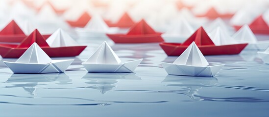 Wall Mural - Origami paper boat with copy space image on a blue backdrop.