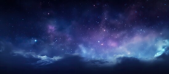 Wall Mural - a panoramic night view against a blue starry sky with grain and adjusted white balance, ideal for ad