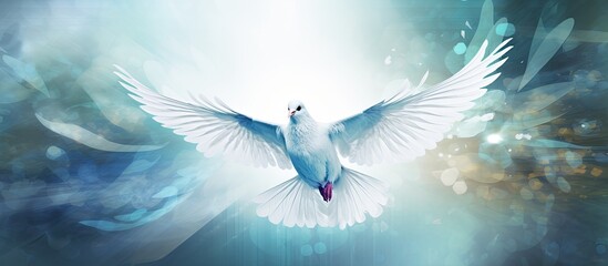 Wall Mural - Close-up studio photo of an origami pigeon on a blue isolated backdrop, symbolizing World Peace Day, with surrounding empty space for text, logos, or additional images.