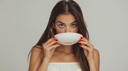 Canvas Print - The woman holding cup