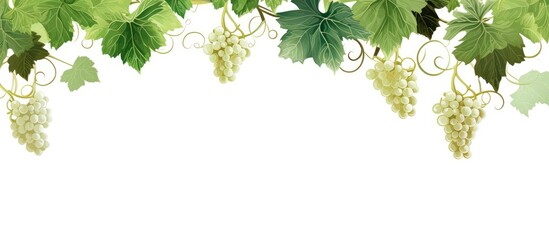 Wall Mural - fresh grape vine branch on white backdrop with copy space image.