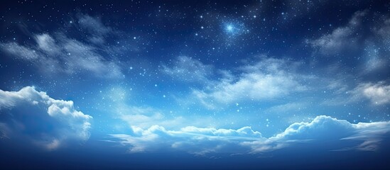 Wall Mural - night sky panorama with a deep blue hue, stars, and grain, beautifully calibrated white balance, per