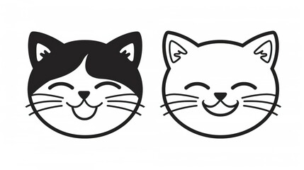 Sticker - Black and white simple outline cats head emoticon pictures 
