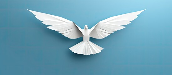 Wall Mural - a yellow paper origami dove displayed on a white backdrop with ample copy space image.