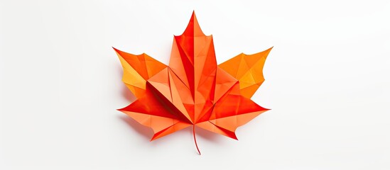 Wall Mural - paper origami maple leaf in autumn colors with copy space image on a white background.