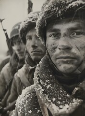 Canvas Print - World War II Soldier Portrait in Snowy Weather