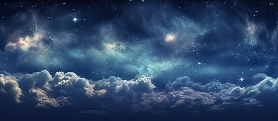 Wall Mural - starry sky at night in shades of blue with stars, perfect as a screensaver background image featurin