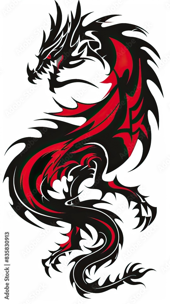 Black and red tribal dragon tattoo vector illustration Stock ...