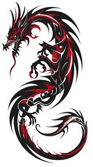 Wall Mural - Black and red tribal dragon tattoo vector illustration