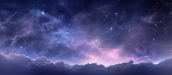 Wall Mural - a panoramic night view against a blue starry sky with grain and adjusted white balance, ideal for ad