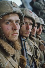 Canvas Print - soviet soldiers in fur hats