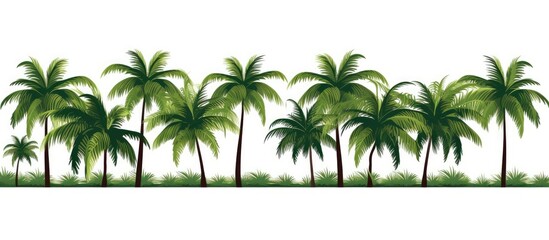 Wall Mural - Isolated on a white background, a row of coconut trees creates a picturesque copy space image.