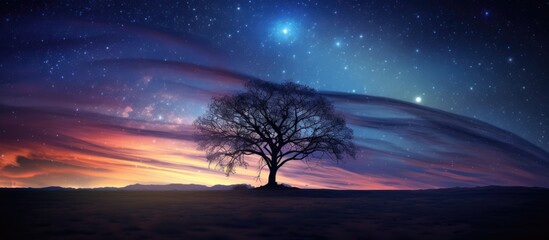 Wall Mural - sunset with starry sky in a photograph with copy space image.