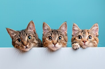 Wall Mural - Three kittens sitting on blue surface