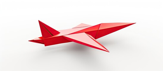 Wall Mural - A red paper plane origami displayed on a white backdrop with empty space for text or images. Copy space image. Place for adding text and design