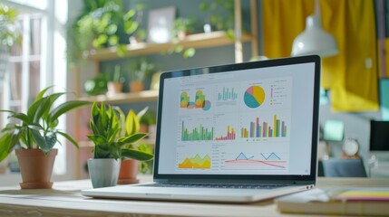 Canvas Print - The laptop with data charts