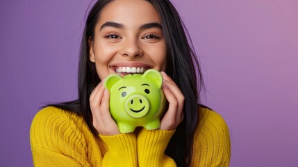 Canvas Print - The Woman with Green Piggybank