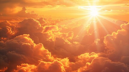 scenic panorama of a majestic sunrise with silver lining clouds and vibrant orange sky