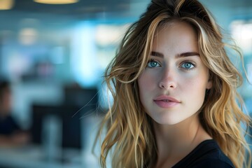 Wall Mural - portrait of a beautiful young woman with blonde hair and blue eyes