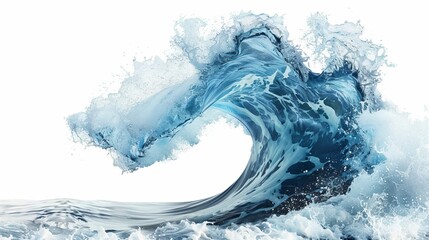 Wall Mural - vibrant blue water wave with detailed splash isolated on clean white background