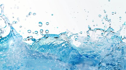 Wall Mural - Close-up image of blue water splashing with bubbles against a white background