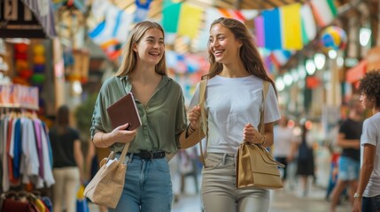 Friends shopping at market