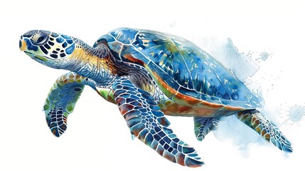 Wall Mural - Big sea turtle watercolor painting