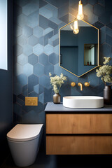 Canvas Print - Modern luxury bathroom interior in navy blue and gold colors