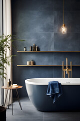 Wall Mural - Modern luxury bathroom interior in navy blue and gold colors