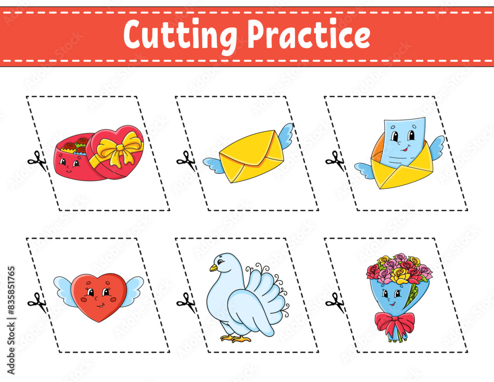 Cutting practice for kids. Education developing worksheet. Activity ...