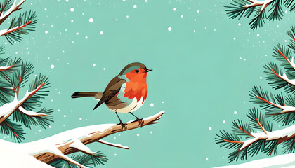 Wall Mural - Cute bird winter card with copy space