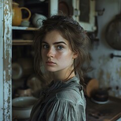 Wall Mural - Portrait of a Young Woman with Freckles