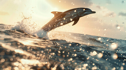 Wall Mural - Dolphins Jumping on the Sea