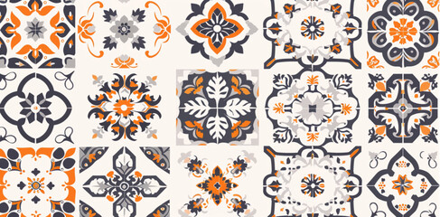 Wall Mural - A set of beautiful and colorful Moroccan tiles, vector illustration 
