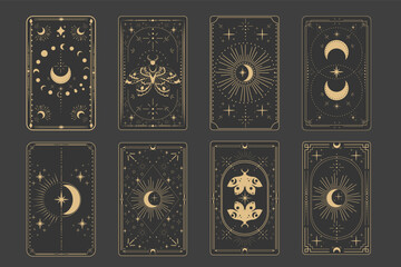 Wall Mural - tarot reverce border magic sacred cover card frame gold line border celelstial mystery esoteric deco