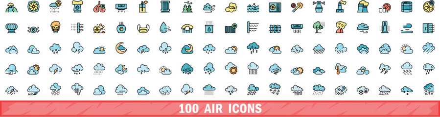 Poster - 100 air icons set. color line set of air vector icons thin line color flat on white
