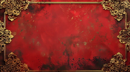 Wall Mural - red and gold vintage classic frame with rough pattern