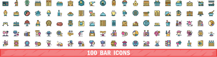 Poster - 100 bar icons set. color line set of bar vector icons thin line color flat on white