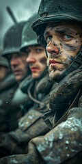 Wall Mural - A group of soldiers in the rain.