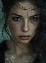 Wall Mural - Portrait of a young woman with freckles and green eyes