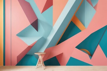a colorful painted wall pattern in the living room