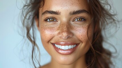 Wall Mural - smiling model with perfect white teeth beautiful indian girl cheerful smiling beauty woman with smooth skin and natural lip make up over white background.illustration