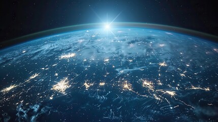Poster - global communication network around planet earth in space worldwide exchange .stock photo